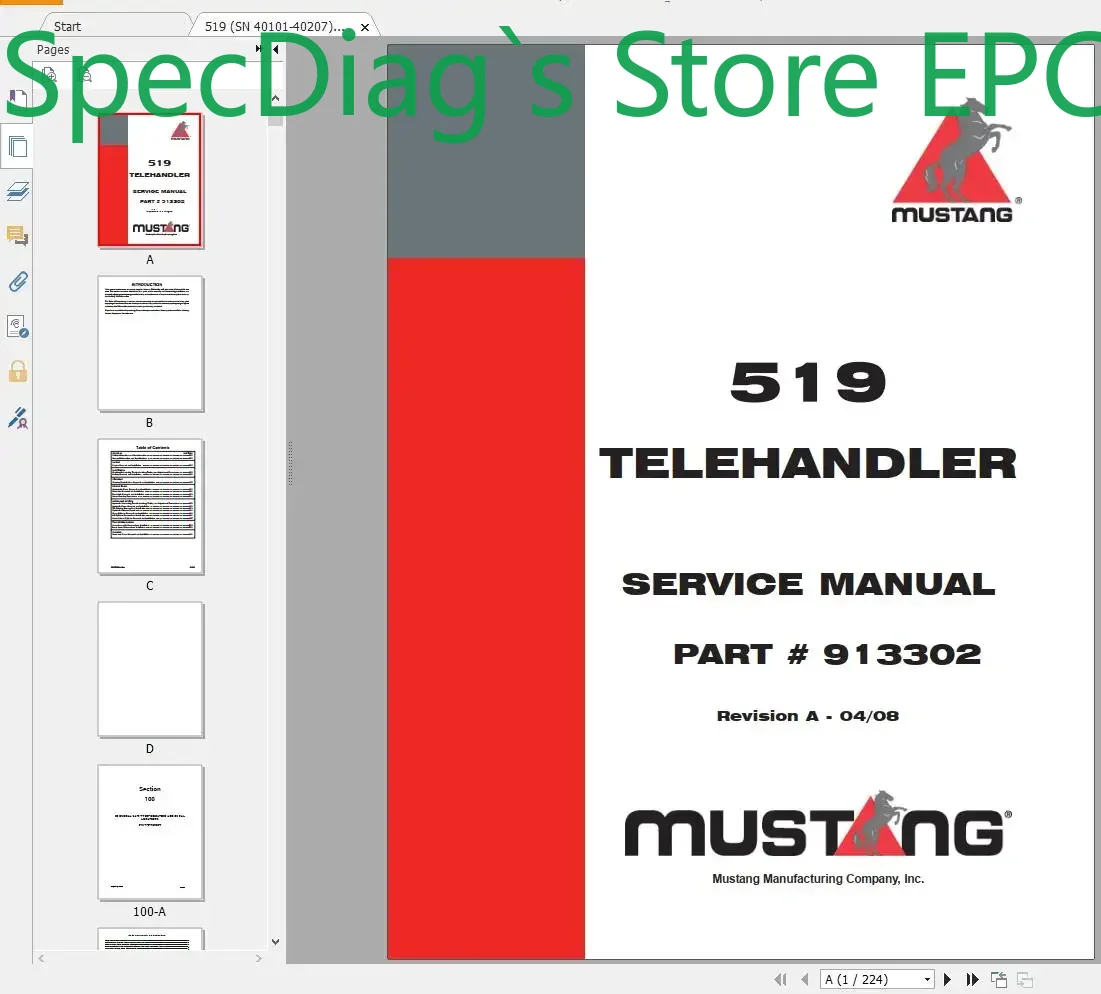 SpecDiag Mustang Machinery Hea - Heavy Equipment Pdf recension och pris